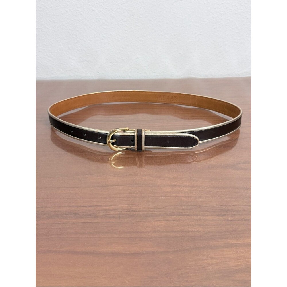 Lauren Ralph Lauren Brown Leather Belt with Gold Trim M